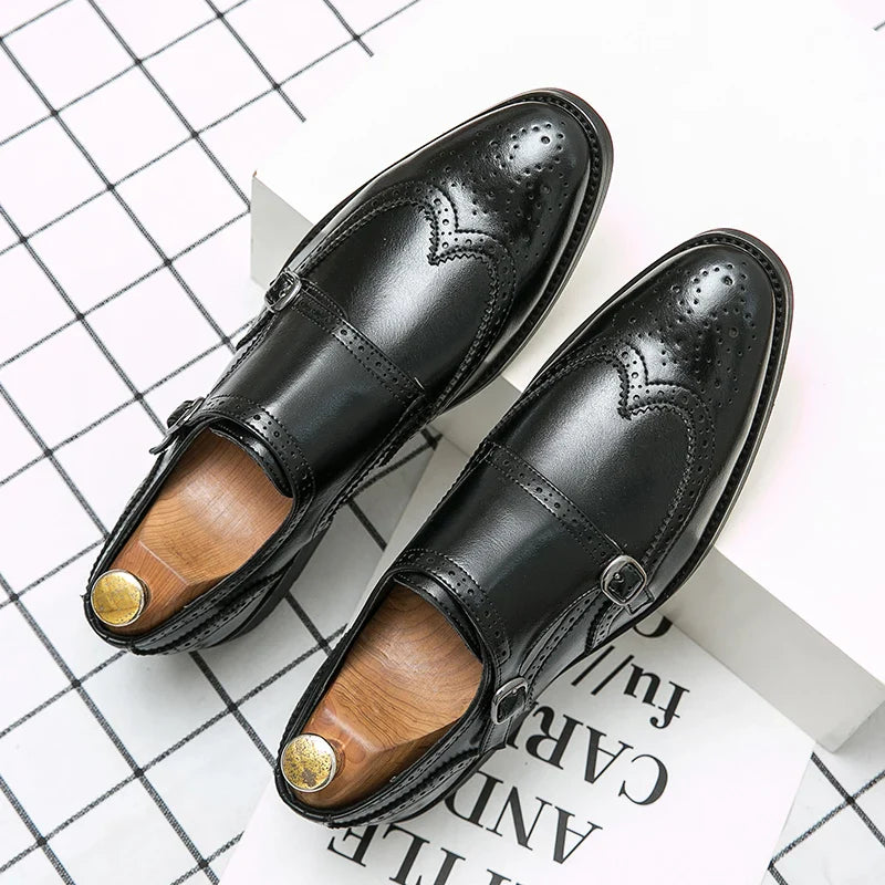 Stefano Gentile Leather Monk Strap Shoes