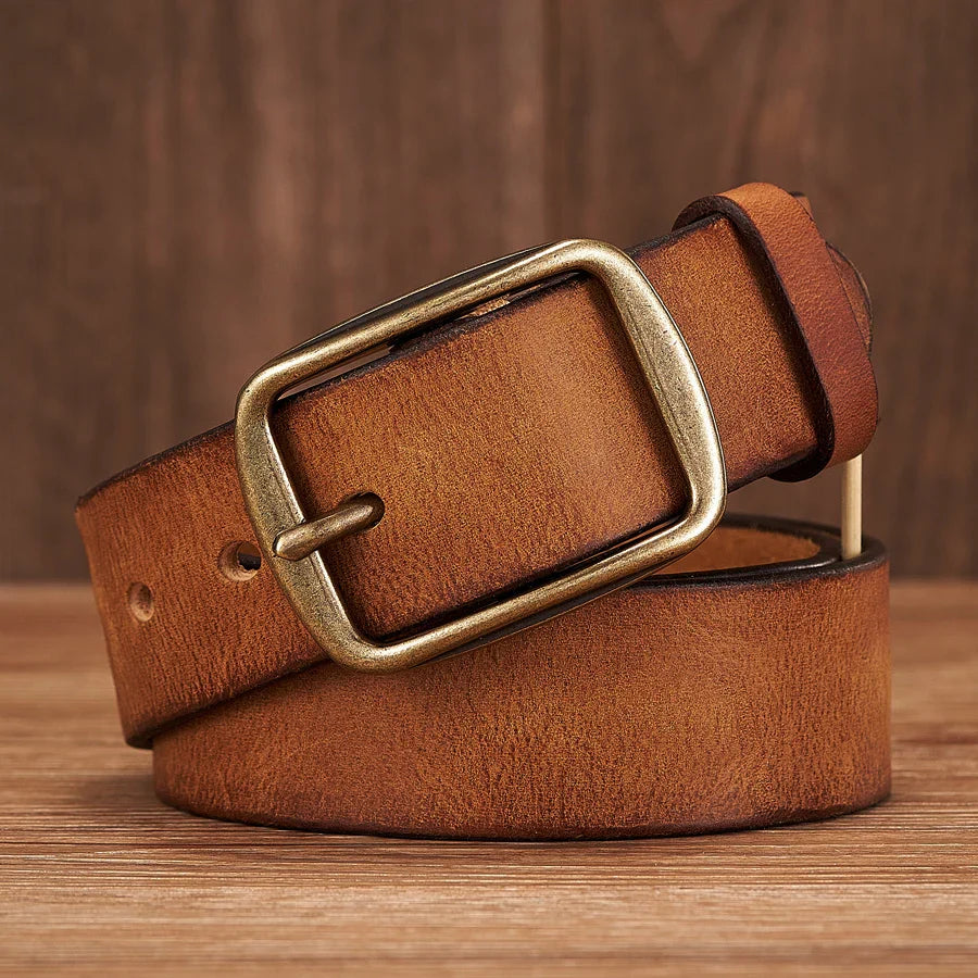 Vinthentic Rustic Cowhide Leather Pin Buckle Belt