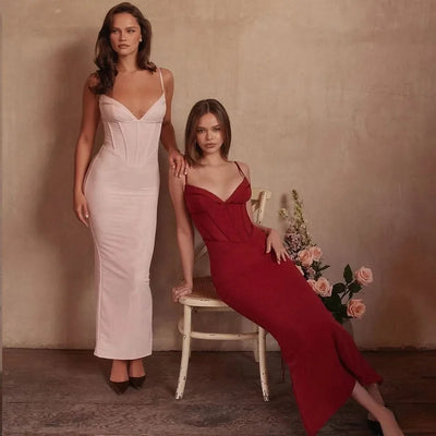 Women’s Bodycon Dress – Corset Bodice – Sweetheart Neckline – Full Length – Stretch Fit