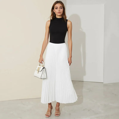 Women’s Midi Skirt – High Waist A-Line – Pleated Lightweight Flowy Fabric