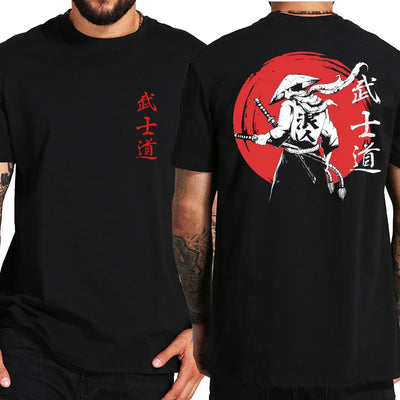Japan Samurai Spirit T Shirts Japanese Style Back Print EU Size 100% Cotton Tops T-shirt Bushido Male Gifts Tee