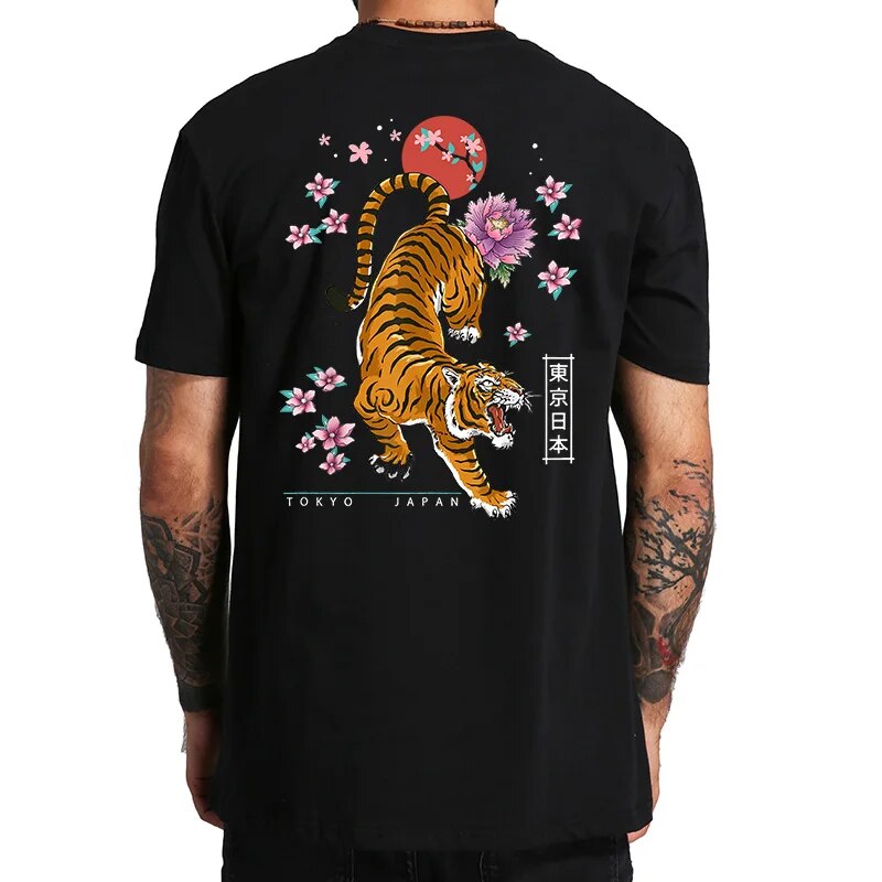 Tiger T Shirt Japanese Tokyo Back Print Harajuku Gang Gifts Street Wear Culture Cool Design Tops Tee Homme