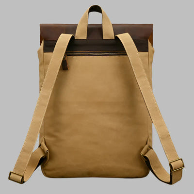 Genuine Leather & Canvas Rucksack - Vintage College Laptop Backpack