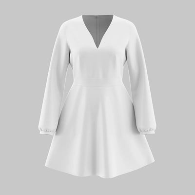 Women’s Mini Dress – Satin A-Line – Deep V-Neck – Long Sleeve – Ruched Waist