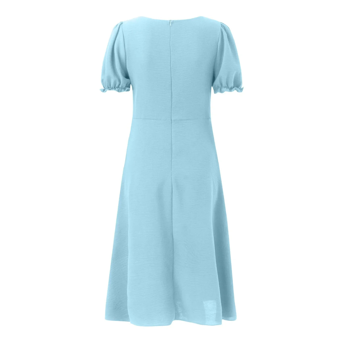 Women’s Midi Dress – Slim Fit – Sweetheart Neckline – Puff Sleeves – Front Slit Buttons