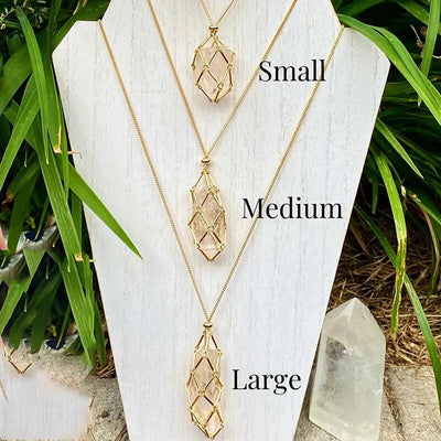 Golden Tranquil Crystal Pouch Necklace