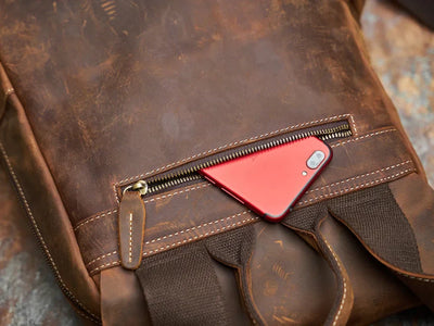 Rugged Genuine Leather Travel Backpack - Brown Large Capacity Daypack