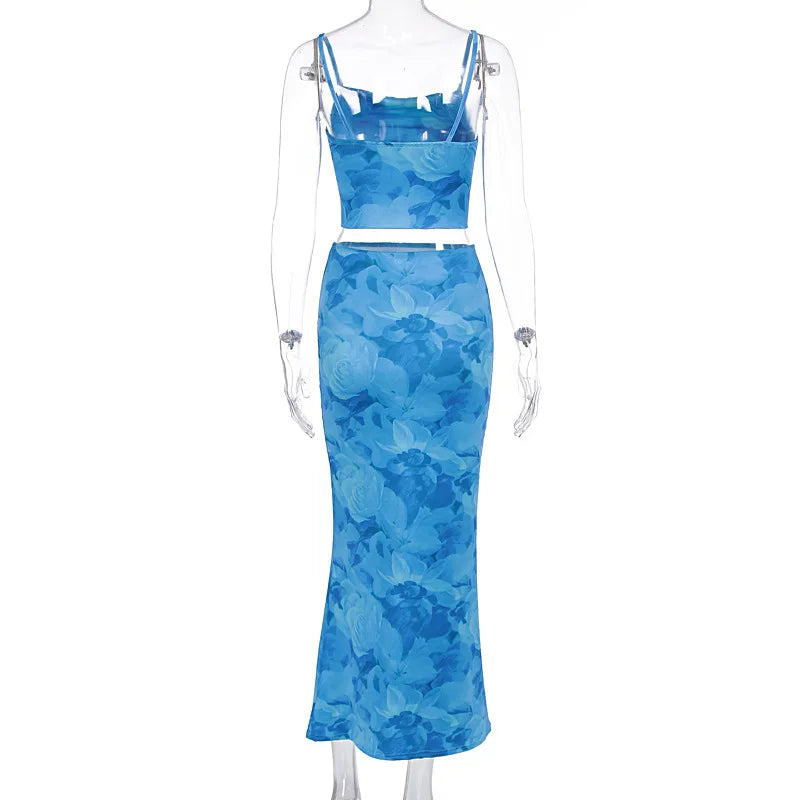 Women’s Two-Piece Set – Slim Fit Crop Top and Seamless Maxi Skirt – Cotton Blend