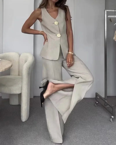 Eliza - Casual V-Neck Vest Two-piece Suit