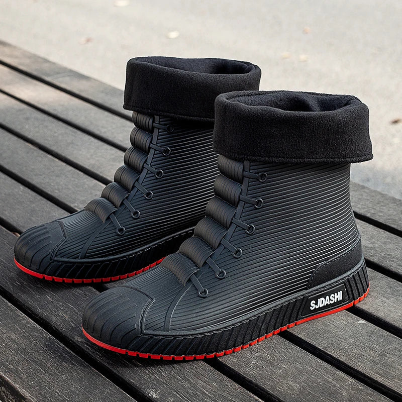 Men’s High-Top Boots – Waterproof – Fleece Lined – Textured Grip Sole – Mid-Calf Fit