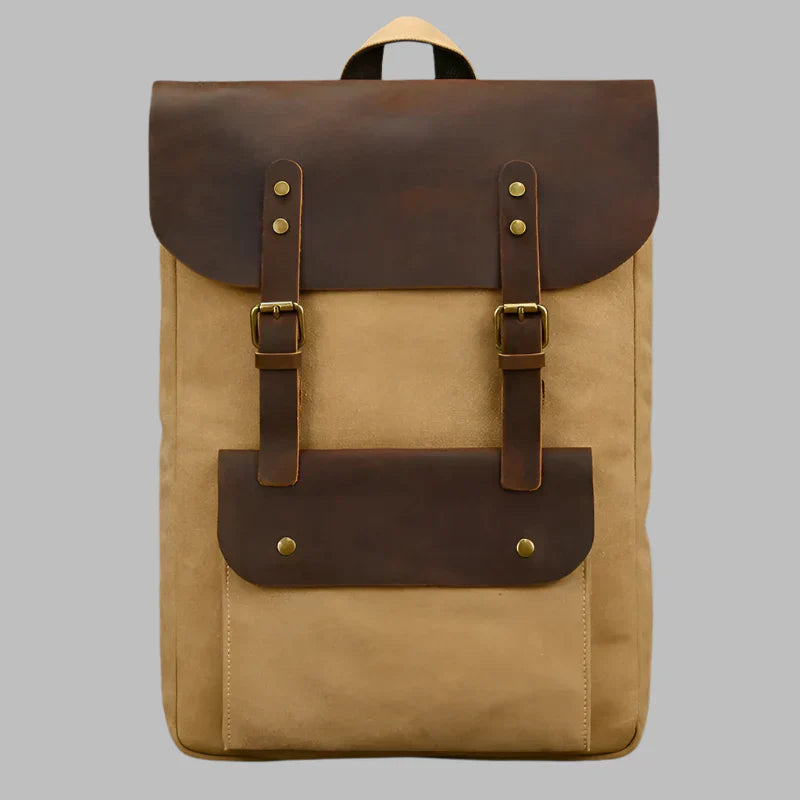Genuine Leather & Canvas Rucksack - Vintage College Laptop Backpack