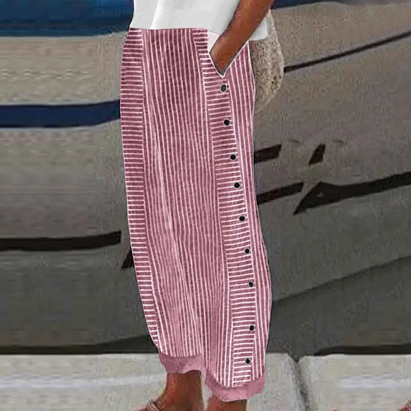 Sienna | Coastal Striped Button-Detail Pants