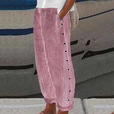 Sienna | Coastal Striped Button-Detail Pants