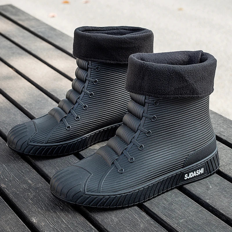 Men’s High-Top Boots – Waterproof – Fleece Lined – Textured Grip Sole – Mid-Calf Fit