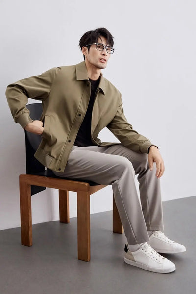 Men’s Jacket – Relaxed Fit – Woven Fabric – Classic Collar – Button-Front Casual Style