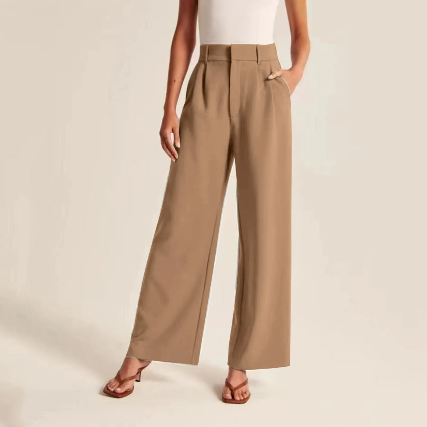 Women’s Wide Leg Pants – High Waisted Tailored Fit – Pleated – Lightweight Linen Feel