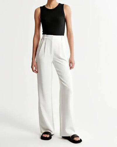 Women’s Trousers – Tailored Fit – High Waist – Wide Leg – Front Pleats – Full Length