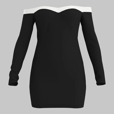 Women’s Bodycon Dress – Off-Shoulder V-Neck – Long Sleeve Stretch Mini Party Wear
