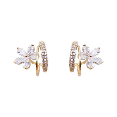 Gold Floral Earrings with Sparkling Zirconia