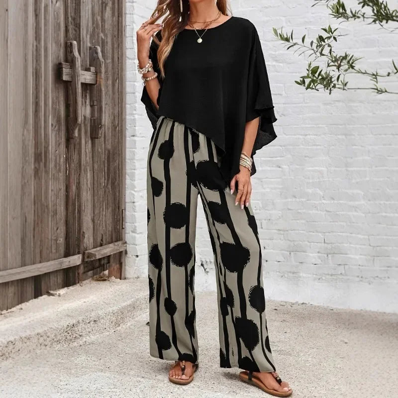 Natasha - Casual Irregular Top & Wide Leg Pants Set