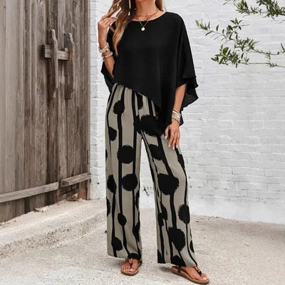 Natasha - Casual Irregular Top & Wide Leg Pants Set