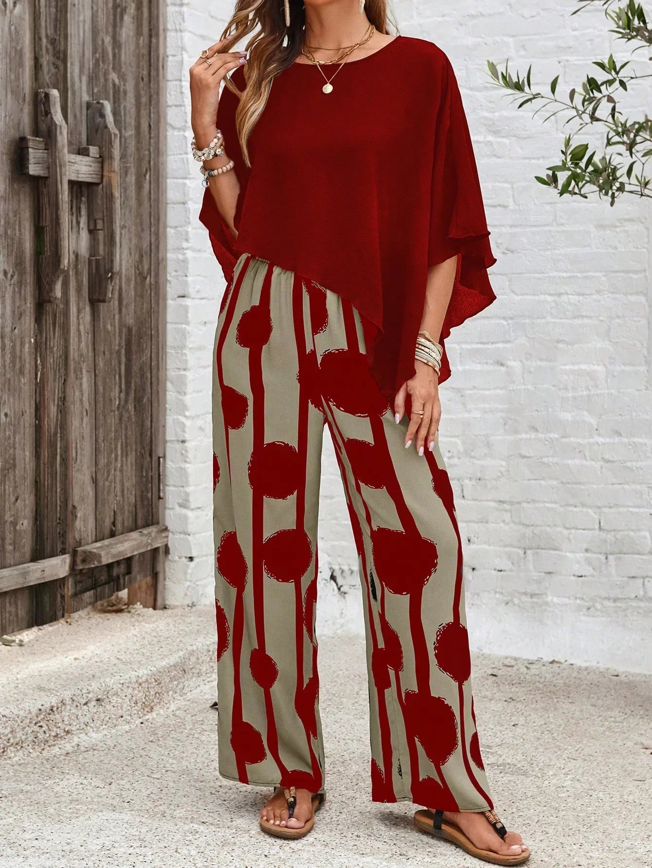 Natasha - Casual Irregular Top & Wide Leg Pants Set