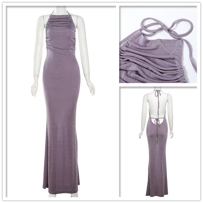 Women’s Evening Gown – Bodycon Fit – Halter Neck – Draped Bust – Full Length Sleeveless