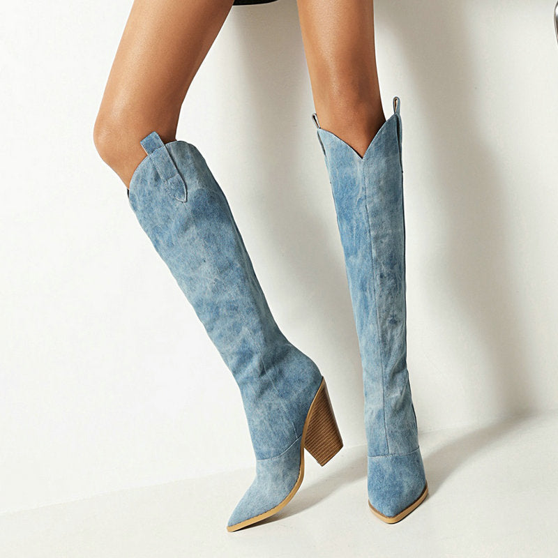 Sadie Knee High Denim Boots
