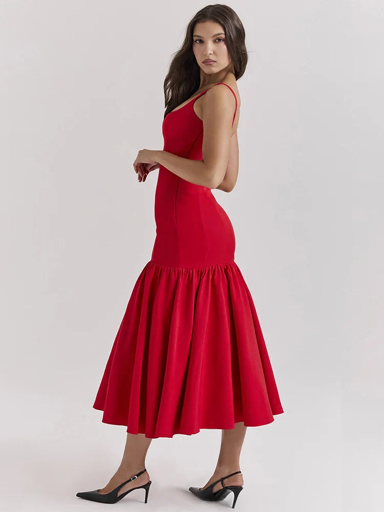 Women’s Midi Dress – Fitted Bodice – Scoop Neck – Sleeveless – A-Line Skirt