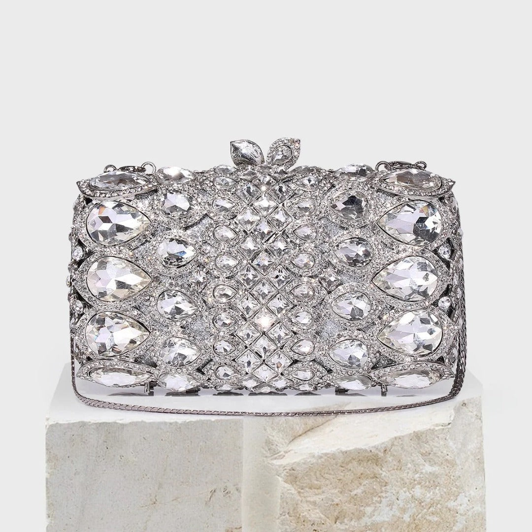 Reina Rhinestones Crystals Clutch Bag - Silver