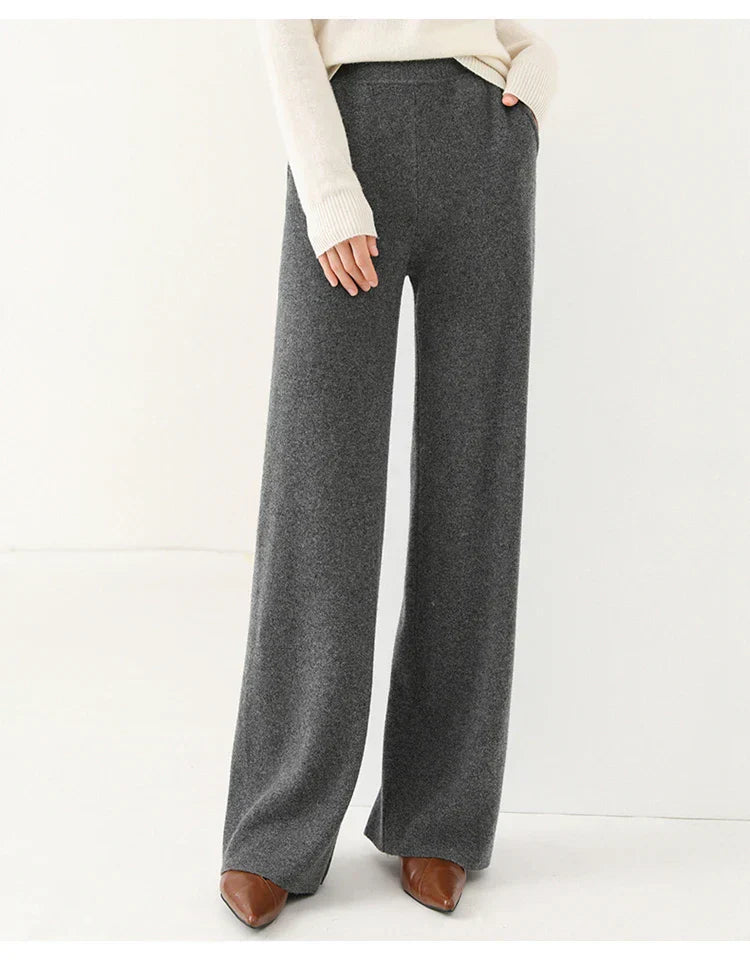 Women’s Sweatpants – Merino Wool Blend – Wide Leg – Relaxed Fit – Elastic Waist – Full Length