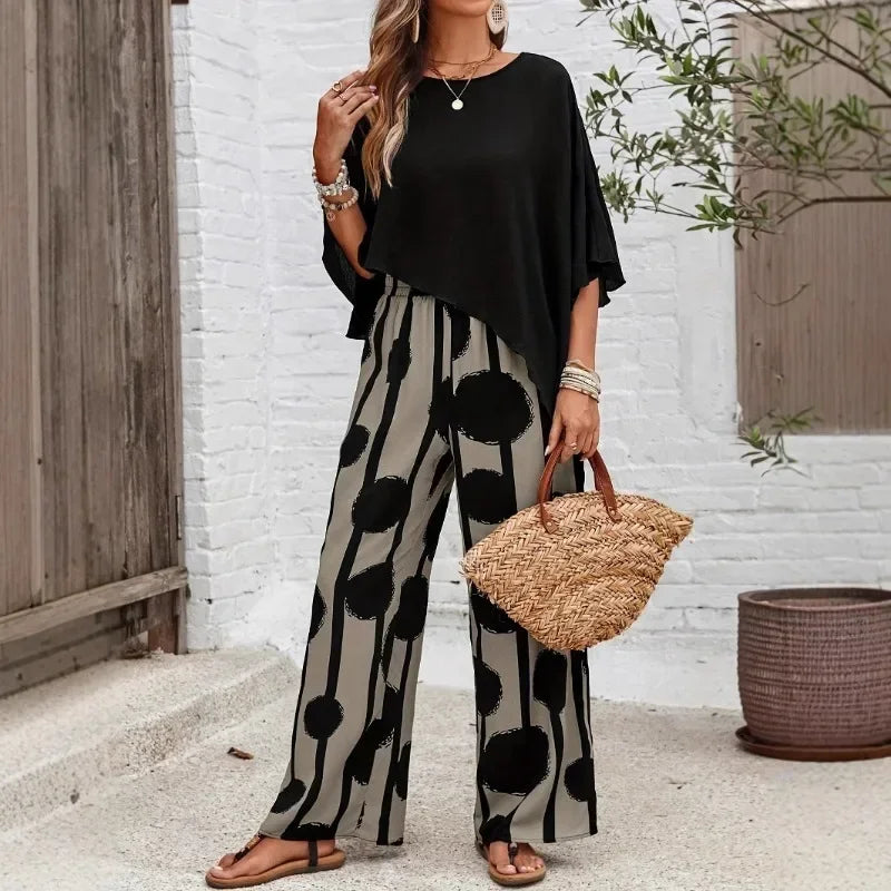 Natasha - Casual Irregular Top & Wide Leg Pants Set