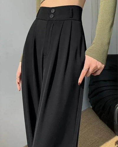 Avencea - High-Waisted Formal Pants with Wide Legs - Style with Pleated Details