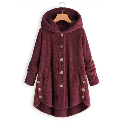 Women’s Fleece Jacket – Relaxed Fit – Hooded – Button Front – Extended Back Hem