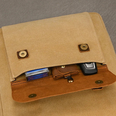 Genuine Leather & Canvas Rucksack - Vintage College Laptop Backpack