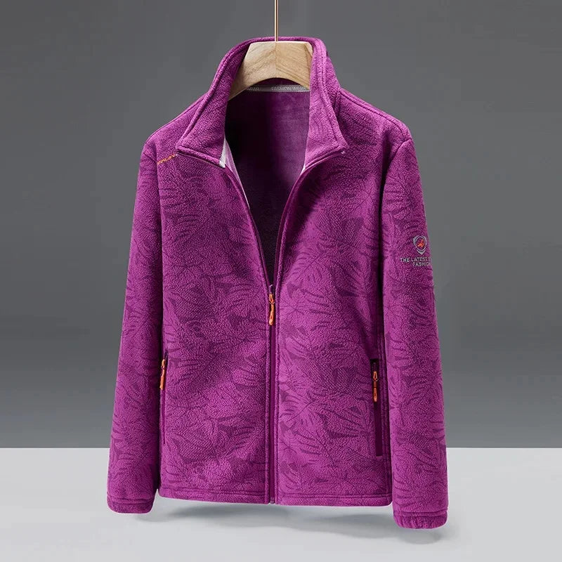 Men’s Fleece Jacket – Standard Fit – High Collar – Zip Pockets – Embossed Texture