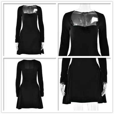 Women’s Mini Dress – Fitted A-Line – Sweetheart Neck – Ruched Bodice – Long Sleeve