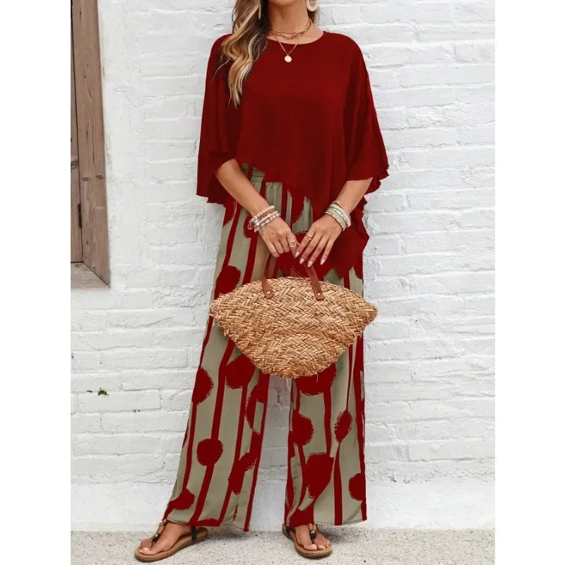 Natasha - Casual Irregular Top & Wide Leg Pants Set