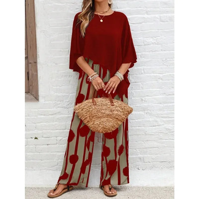 Natasha - Casual Irregular Top & Wide Leg Pants Set