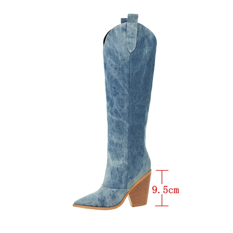 Sadie Knee High Denim Boots