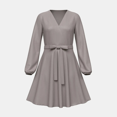Women’s Wrap Dress – V-Neck – Long Sleeve – A-Line Fit – Soft Lightweight Fabric