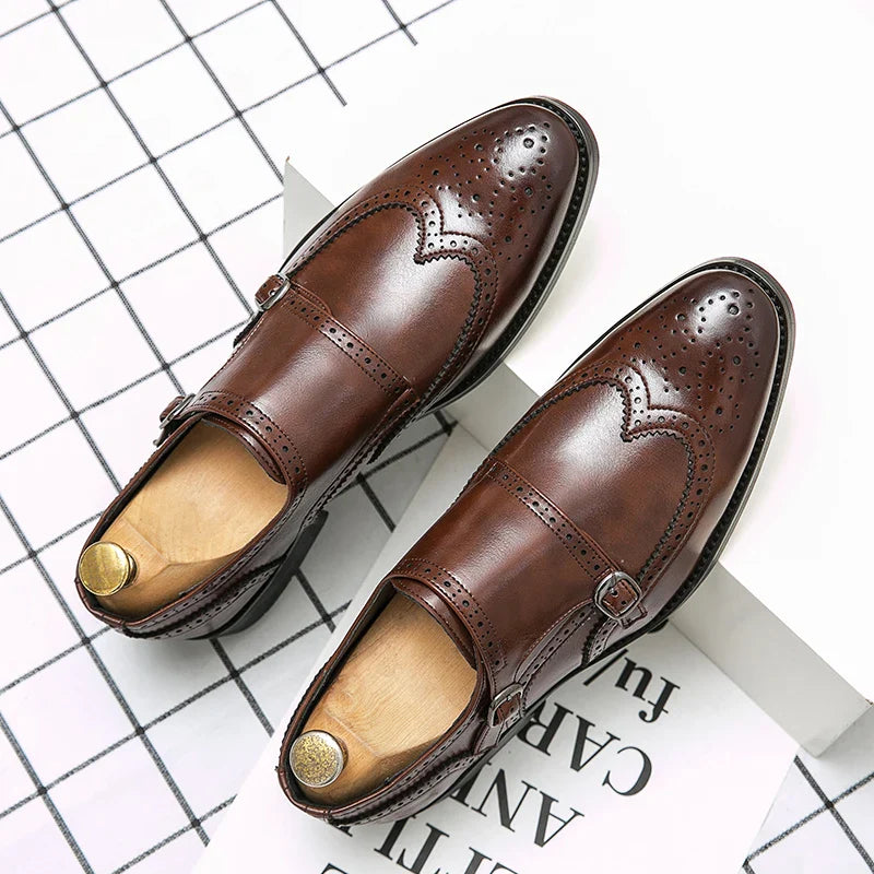 Stefano Gentile Leather Monk Strap Shoes