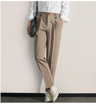 Men’s Classic Fit Trousers – Pleated Front – Straight Leg – Breathable Cotton Blend