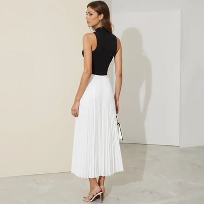 Women’s Midi Skirt – High Waist A-Line – Pleated Lightweight Flowy Fabric