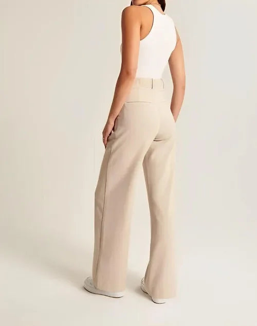 Women’s Wide-Leg Trousers – Tailored Fit – High Waist – Pleated Front – Full Length