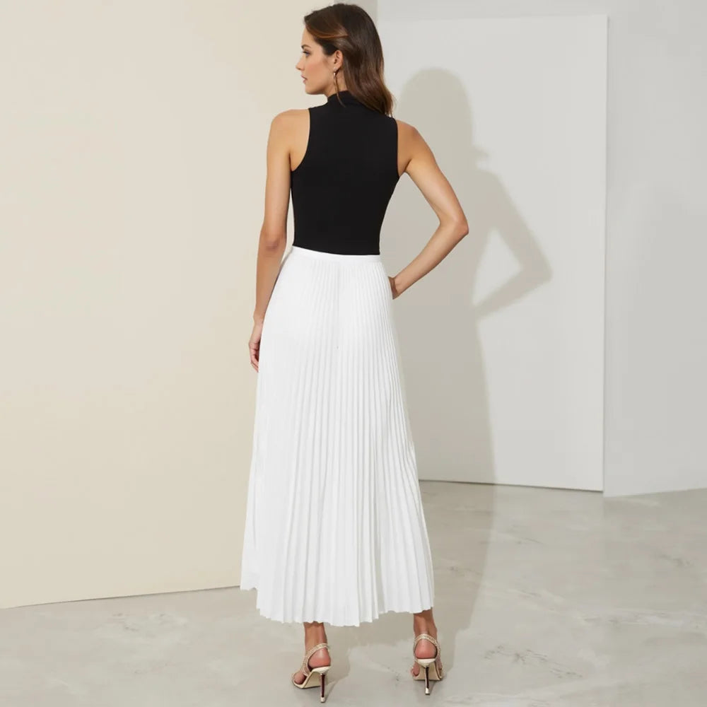 Women’s Midi Skirt – High Waist A-Line – Pleated Lightweight Flowy Fabric