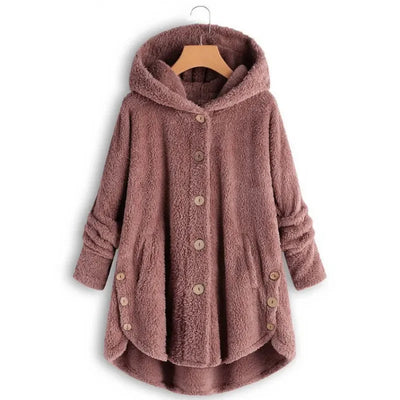 Women’s Fleece Jacket – Relaxed Fit – Hooded – Button Front – Extended Back Hem