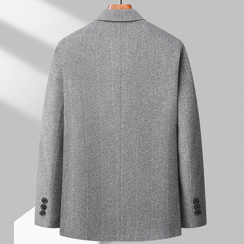 Men’s Blazer – Wool Blend – Tailored Fit – Herringbone – Notched Lapel – 3-Button Closure
