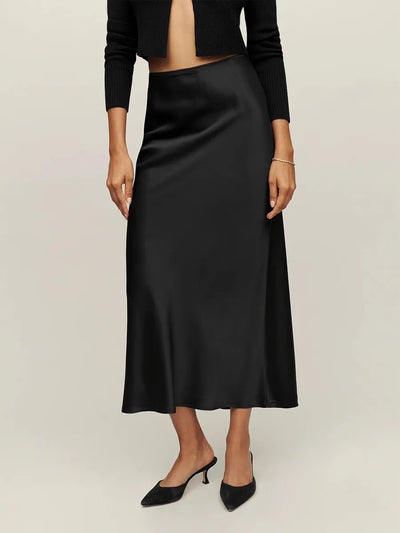 Women’s Midi Skirt – Satin Finish – Fitted Silhouette – Minimalist Elegant Style
