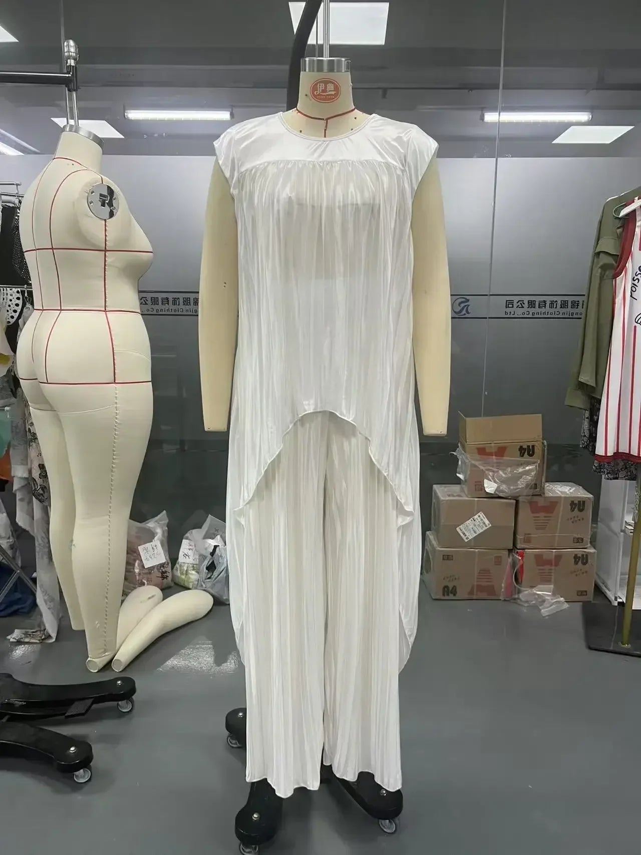 Angela - Pleated Irregular Top and Wide Waisted Pants Set